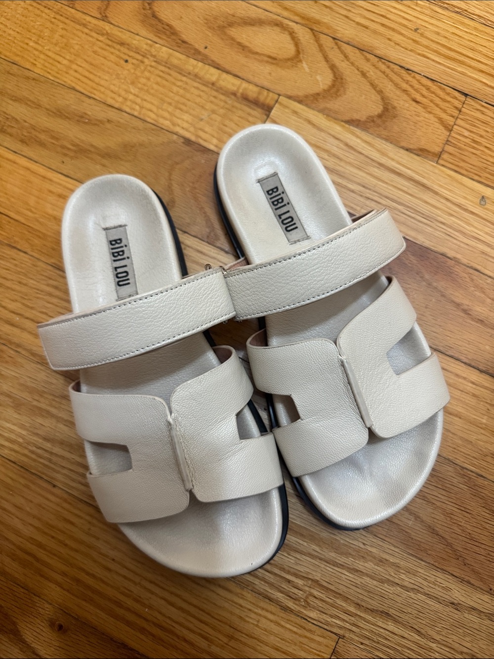 Bibi Lou Cream Adjustable Slide Sandals